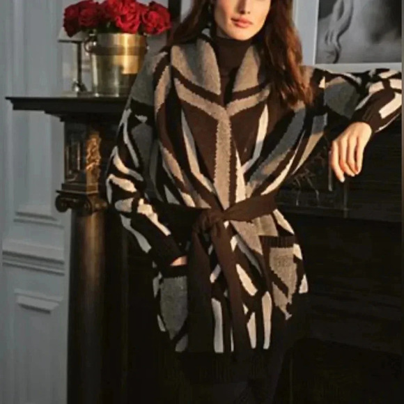 Ralph Lauren Women’s Black White Aztec Southwest Car Coat Cardigan Size XL - Picture 8 of 16